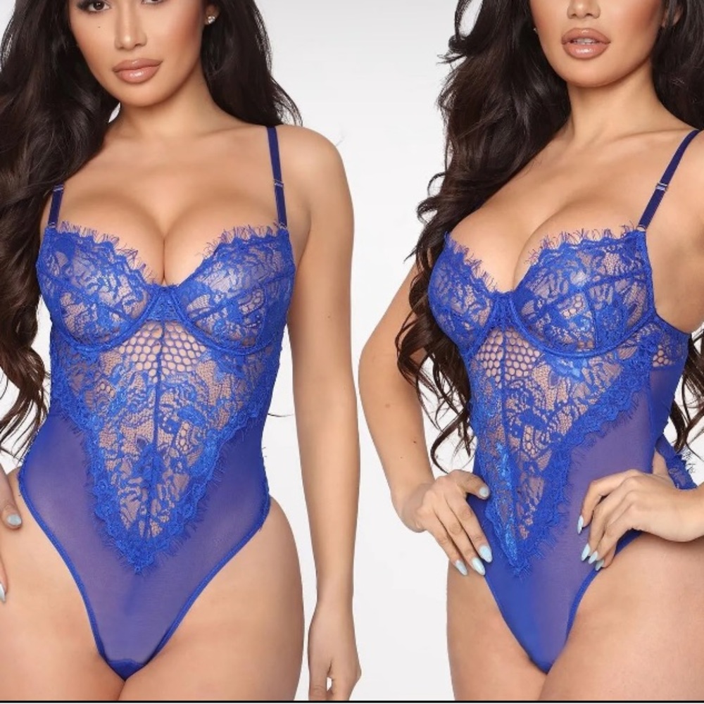 Dark Blue Lace mesh Teddy Bodysuit / one piece Lingerie Top